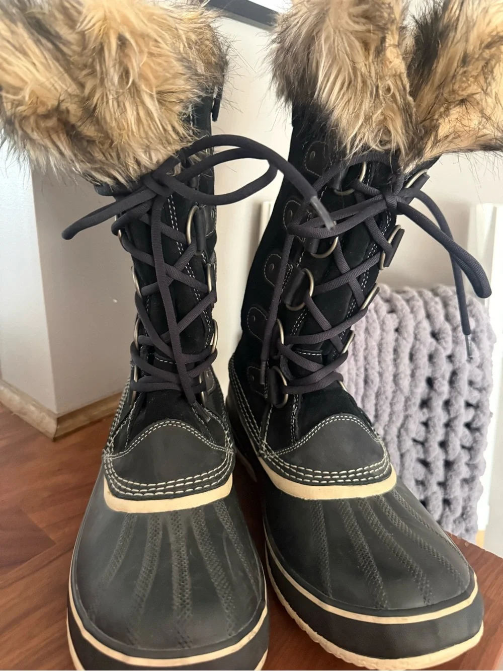 Sorel Black and Quarry Joan of Arctic Lace-Up Winter Boots